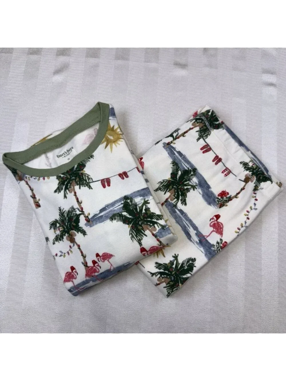 Burt’s Bees Kids Organic Cotton Deck the Palms Flamingo Size 14 Youth Pajama Set